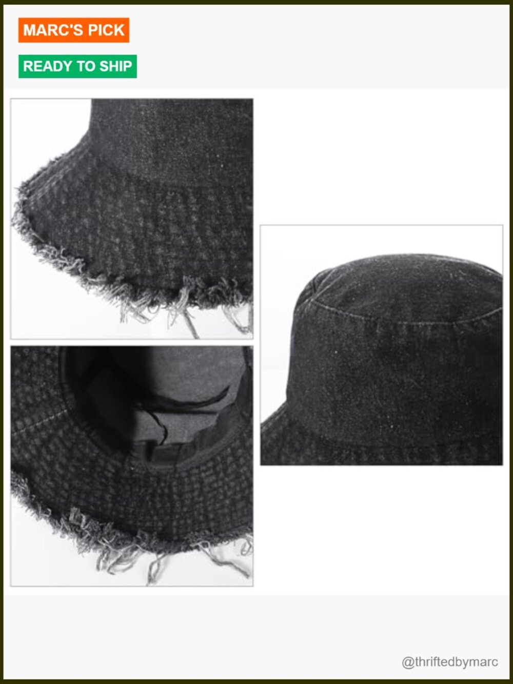 Frayed Denim Bucket Hat Distressed Fisherman Cap Wide Brim Boonie Sun Hat - Picture 2 of 7
